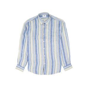 NNO7 Mens Blue Striped Collared Button Down Shirt L
